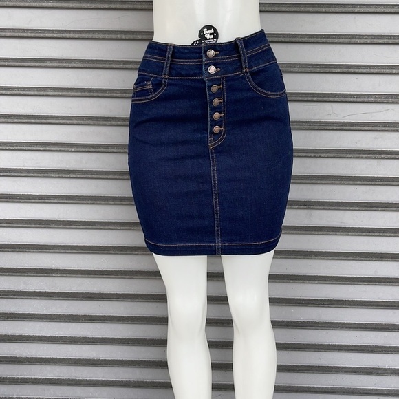 Women’s Wax Jean Los Angeles Denim High Waist Pencil Mini Button Skirt Size S - Picture 4 of 8